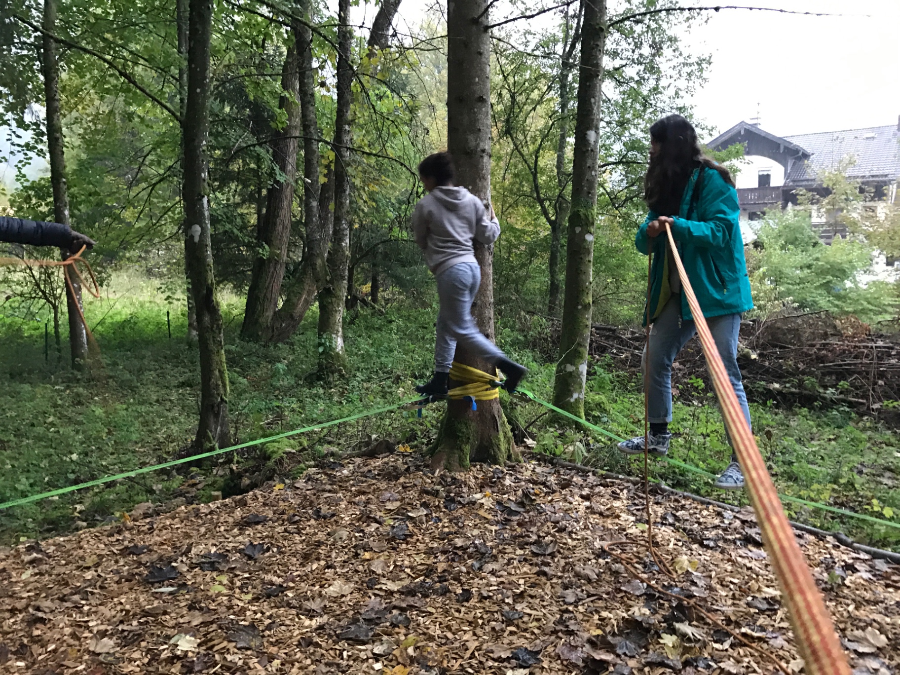 Erlebnispädagogischer Slackline-Parcours im Wald